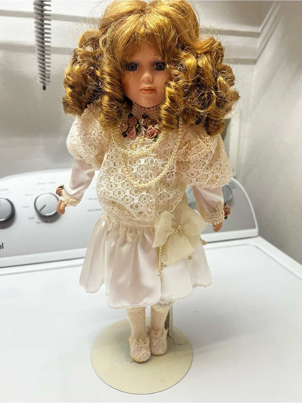 Porcelain Collectible Doll in Cream Lace Dress